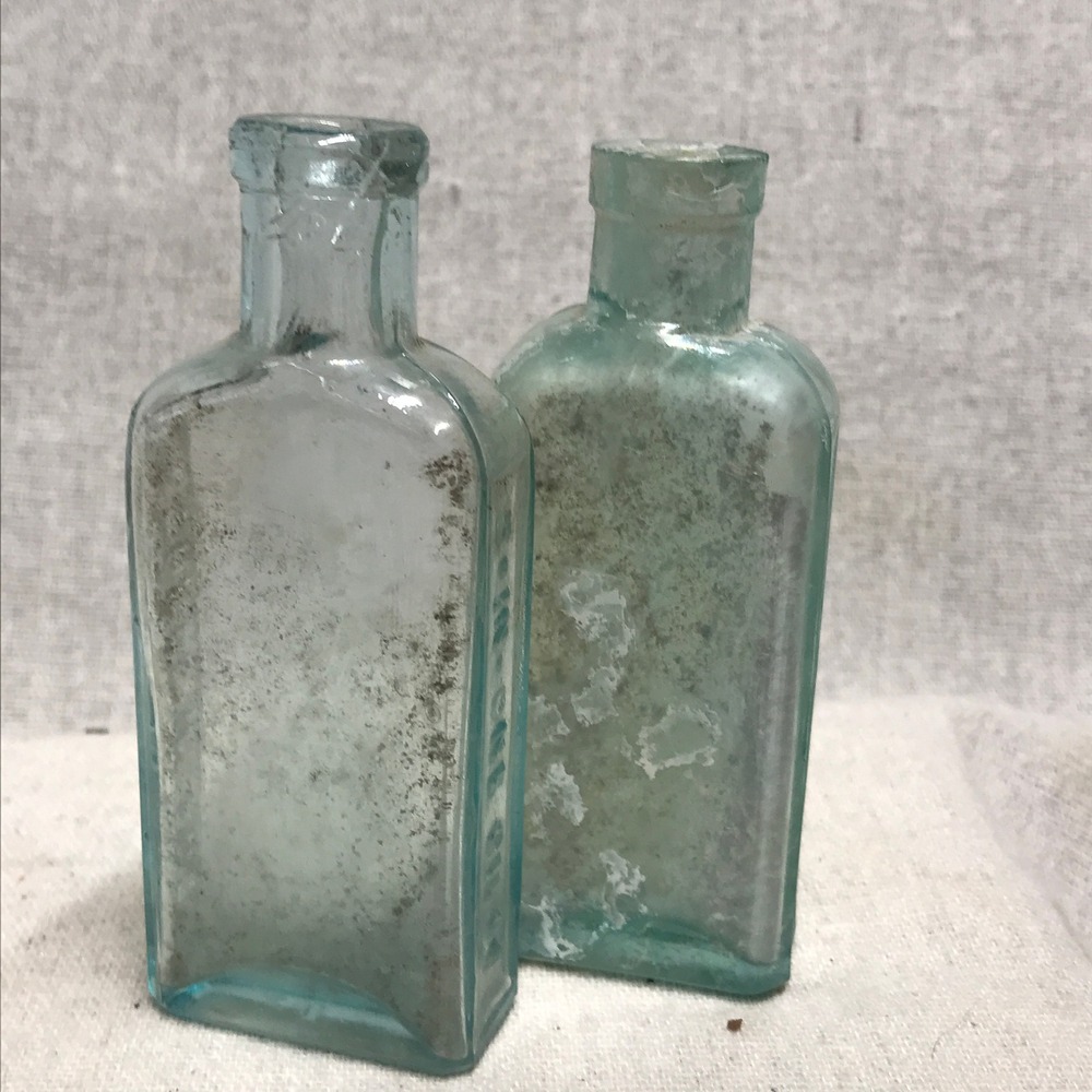 Vintage Apothecary Bottles, Cloudy Glass Vintage, Aqua Tint, Wedding Decoration